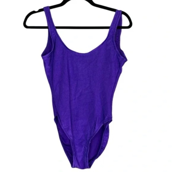 Jantzen Sport Vintage purple ribbed, one piece swimsuit Size 12 - Picture 2 of 7